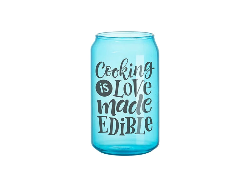 Sublimation Blanks 13oz/400ml Full Color Can Glass Mug with Straw(Blue)