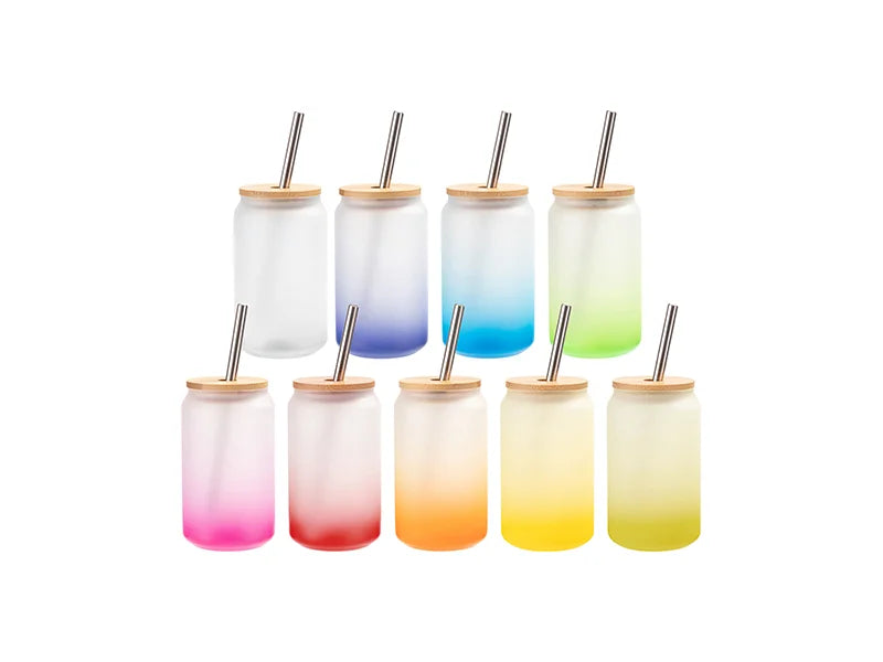 13oz/400ml Sublimation Blanks Glass Can Tumbler with Bamboo Lid Gradient Purple