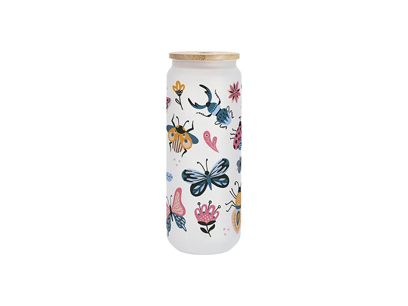 Sublimation 25oz/750ml Frosted Can Glass Mug with bamboo lid