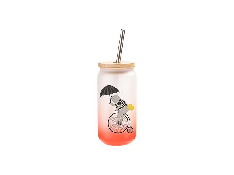 18oz/550ml Sublimation Blanks Glass Can Tumbler Gradient Red with Bamboo Lid