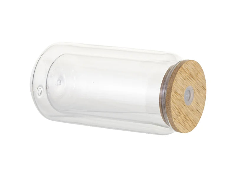 Sublimation Blanks 10oz/300ml Clear Can Glass Mug with bamboo lid