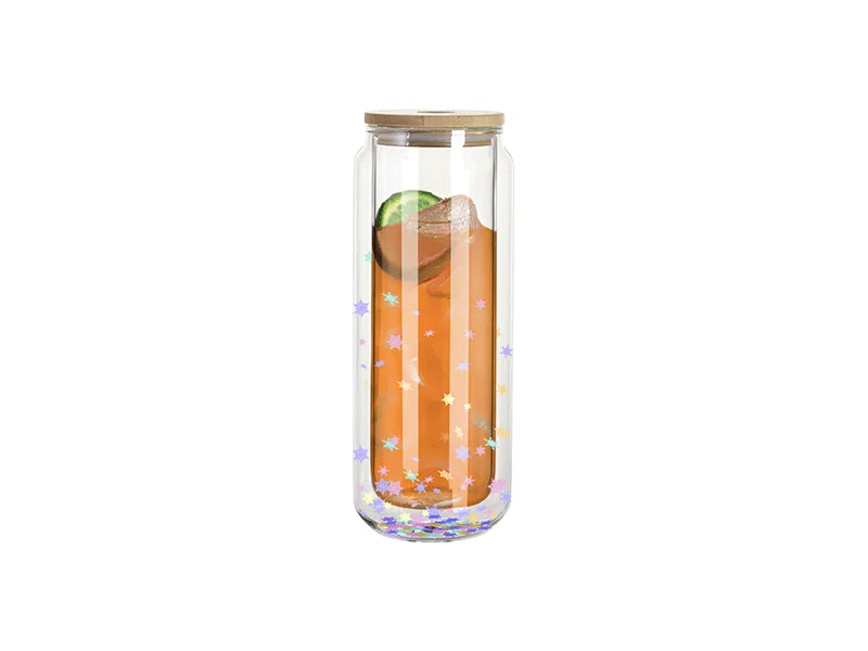 Sublimation Blanks 15oz/450ml Clear Can Glass Mug with bamboo lid
