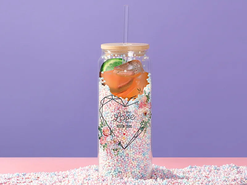 Sublimation Blanks 15oz/450ml Clear Can Glass Mug with bamboo lid
