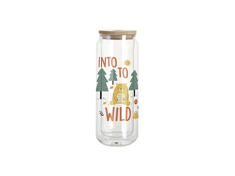 Sublimation 15oz/450ml Clear Can Glass Mug with bamboo lid