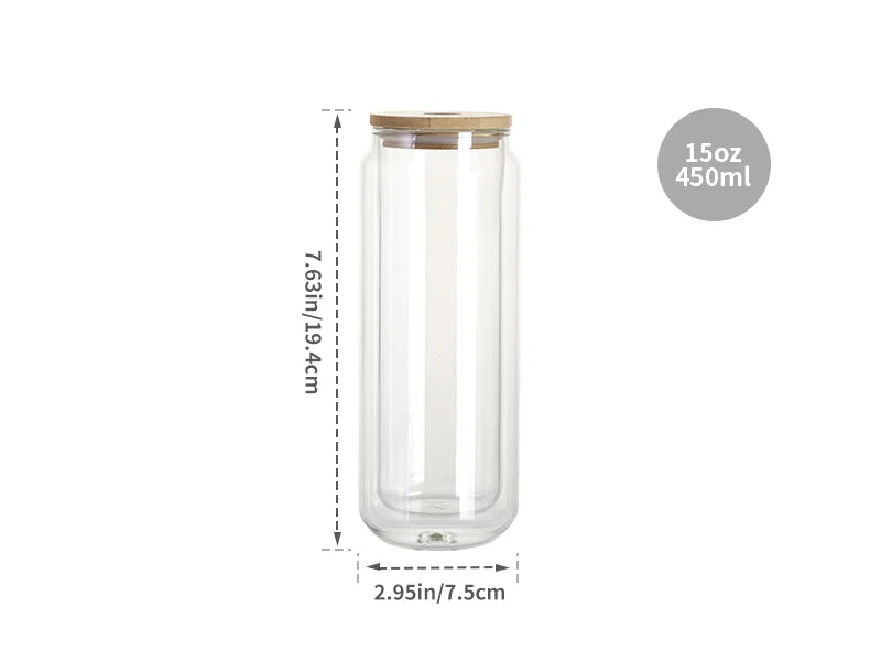 Sublimation Blanks 15oz/450ml Clear Can Glass Mug with bamboo lid