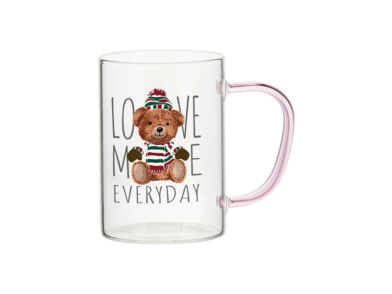Sublimation 12oz/360ml Glass Mug w/ Pink Handle(Clear)