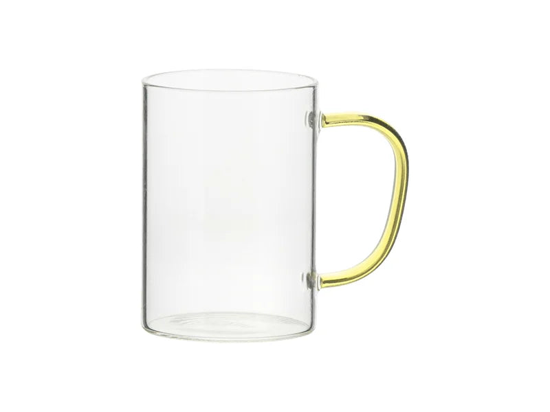 Sublimation 12oz/360ml Glass Mug w/ Yellow Handle(Clear)