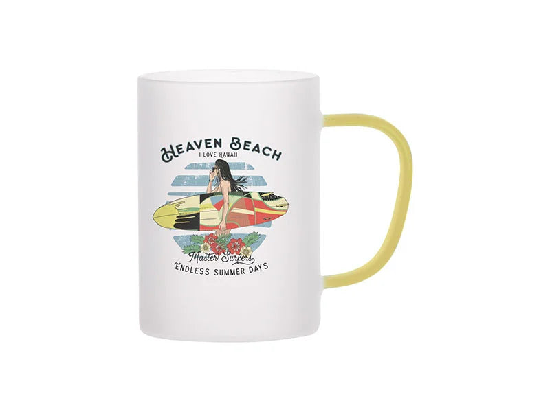 Sublimation 12oz/360ml Glass Mug w/ Yellow Handle(Frosted)