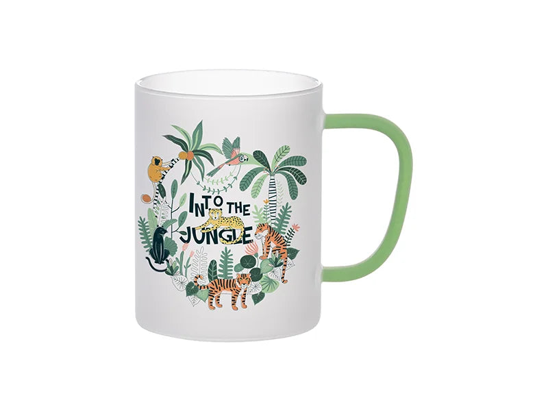Sublimation Blanks 15oz/450ml Glass Mug w/ Light Green Handle(Frosted)