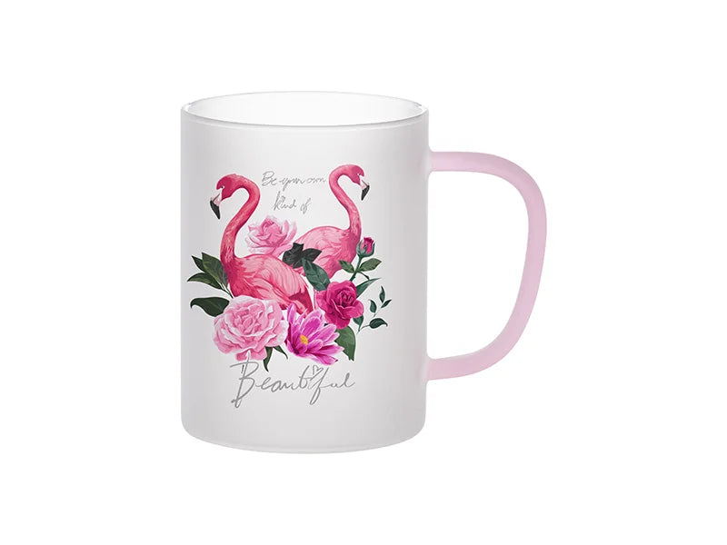 Sublimation Blanks 15oz/450ml Glass Mug w/ Pink Handle(Frosted)