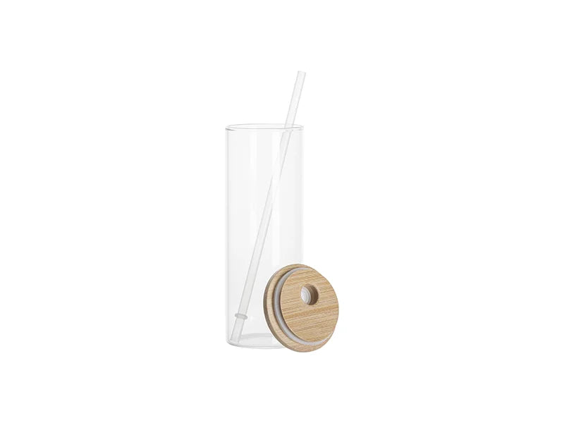 Sublimation Blanks 17oz/500ml Glass Skinny Tumbler w/Straw & Bamboo Lid(Clear)
