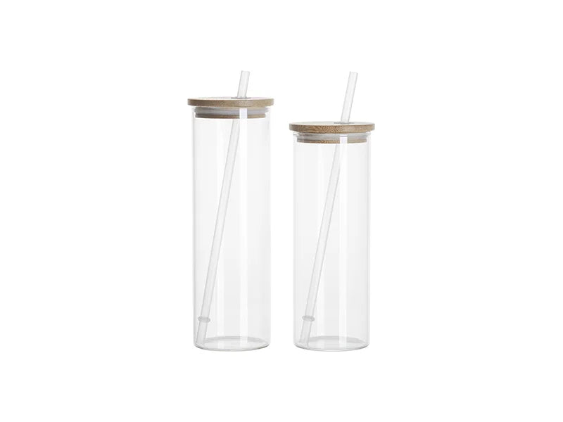 Sublimation Blanks 17oz/500ml Glass Skinny Tumbler w/Straw & Bamboo Lid(Clear)
