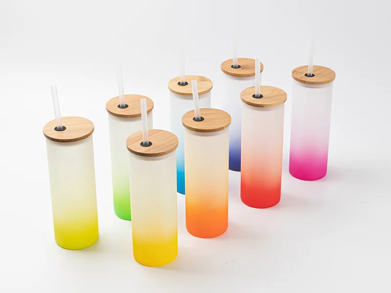 20oz/600ml Sublimation Blanks Glass Skinny Tumbler (Frosted, Gradient Color)