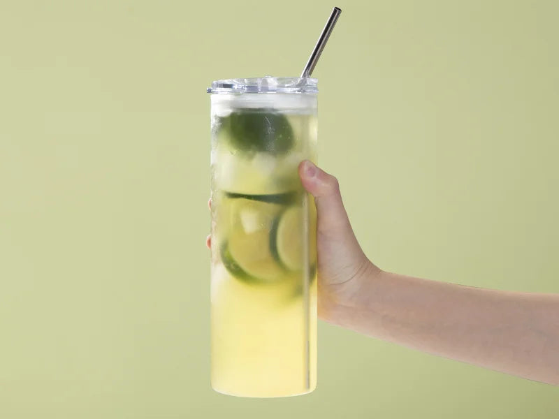 Sublimation Blanks 25oz/750ml Glass Skinny Tumbler with Plastic Straw&Lid(Frosted)