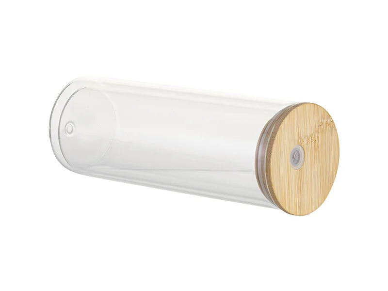 Sublimation Blanks 20oz/600ml Double Wall Clear Skinny Glass Tumbler with bamboo lid