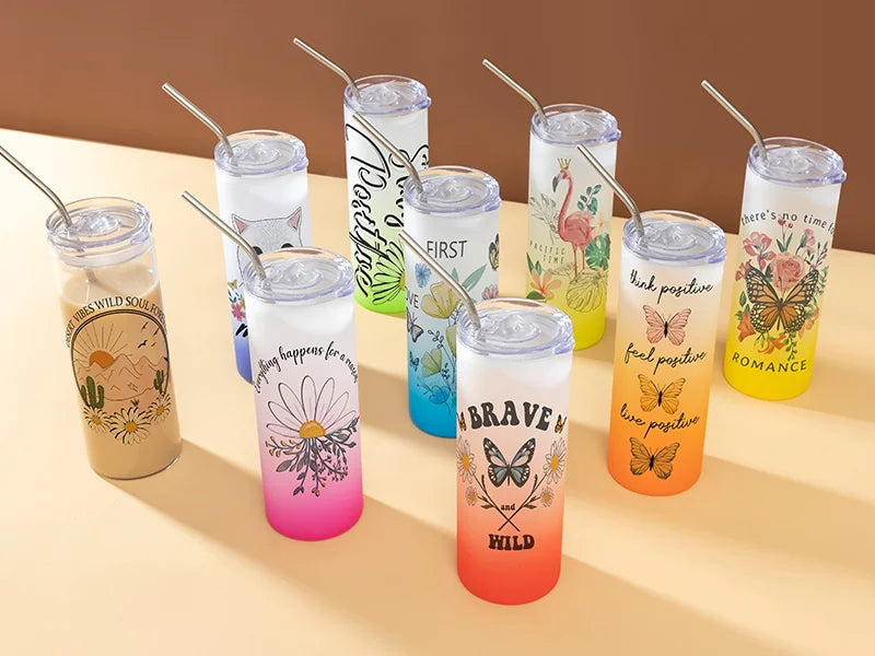 Sublimation Blanks 25oz/750ml Glass Skinny Tumbler with Plastic Straw&Lid(Frosted)