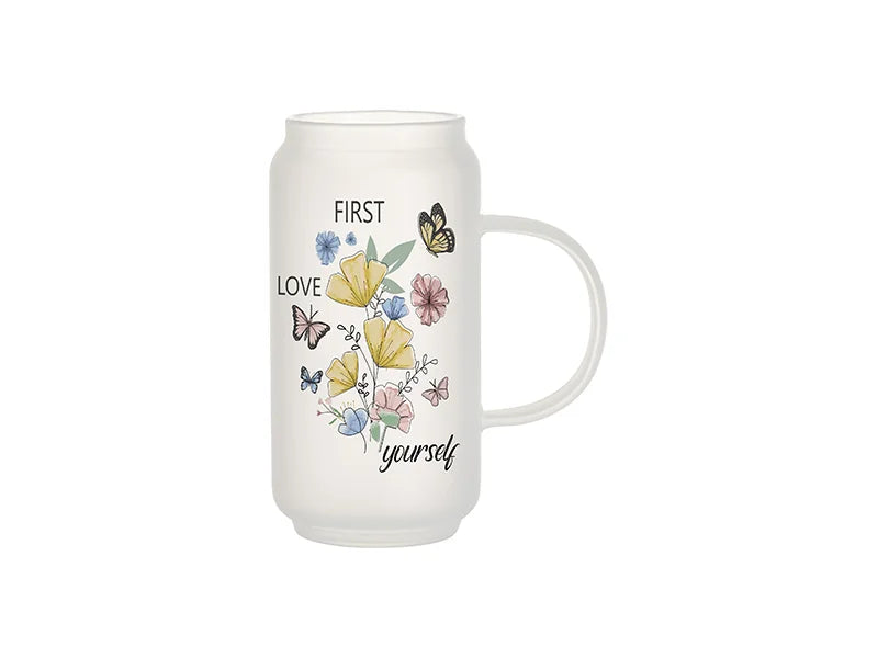 Sublimation Blanks 18oz/550ml Frosted Can Glass Mug w/ Handle