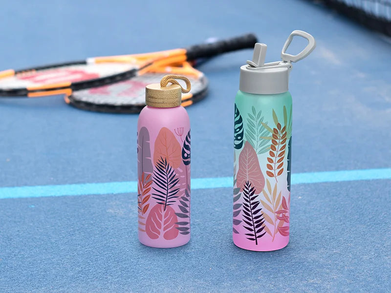 Sublimation Blanks 32oz/950ml Glass Sports Bottle w/ Grey Straw Lid