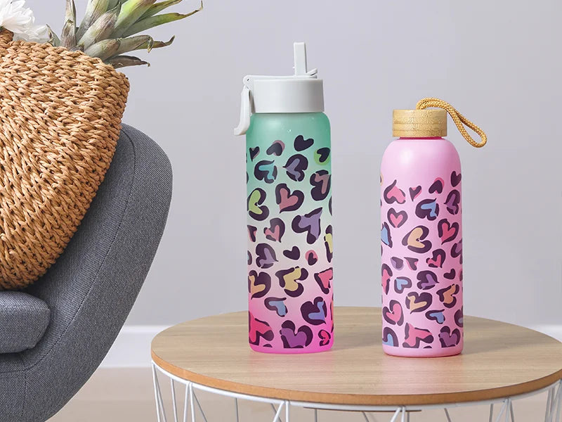 Sublimation Blanks 32oz/950ml Glass Sports Bottle w/ Grey Straw Lid