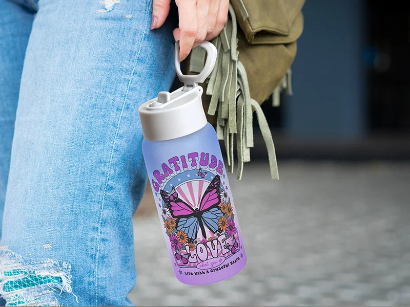 Sublimation Blanks 25oz/750ml Glass Sports Bottle w/ Grey Straw Lid