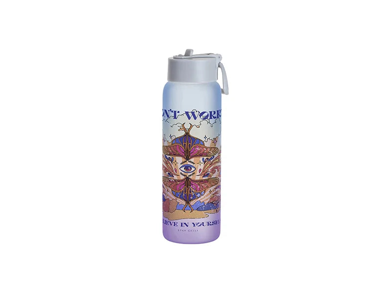 Sublimation 32oz/950ml Frosted Glass Sports Bottle w/ Grey Straw Lid (Gradient Color Blue & Purple)