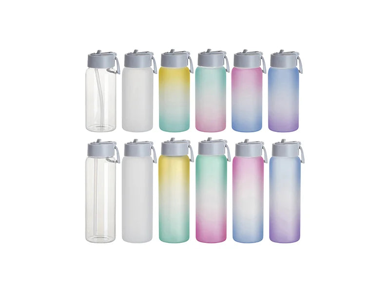 Sublimation Blanks 32oz/950ml Glass Sports Bottle w/ Grey Straw Lid