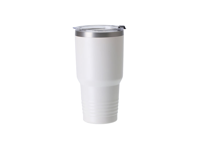 Sublimation Blanks 30oz/900ml Powder Coated Stainless Steel Tumbler w/ Ringneck Grip (White)