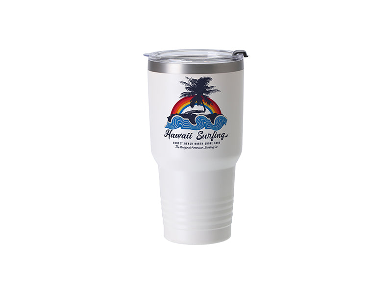Sublimation Blanks 30oz/900ml Powder Coated Ringneck Grip SS Tumbler with Straw (White, Matt Sub Coating)