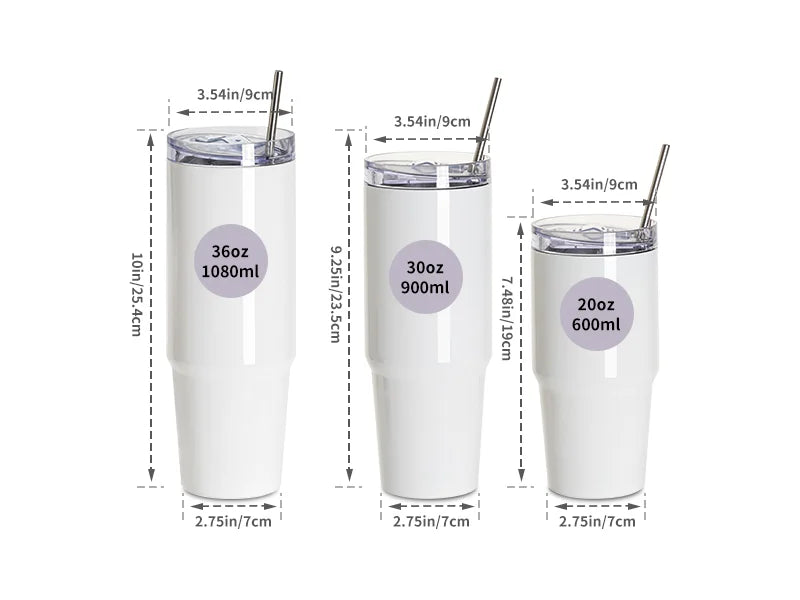 Sublimation Blanks 36oz/1080ml Stainless Steel Handled Travel Tumbler with Lid & Straw(White)