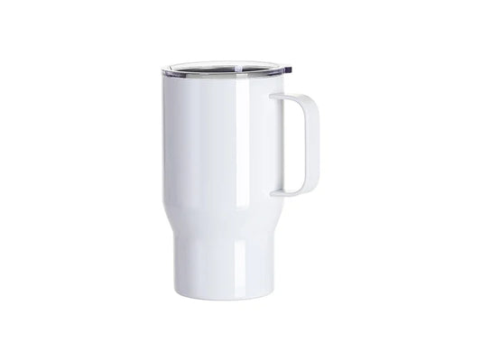 Sublimation Blanks 18oz/550ml Stainless Steel Travel Tumbler with Clear Flat Lid & Handle(White)