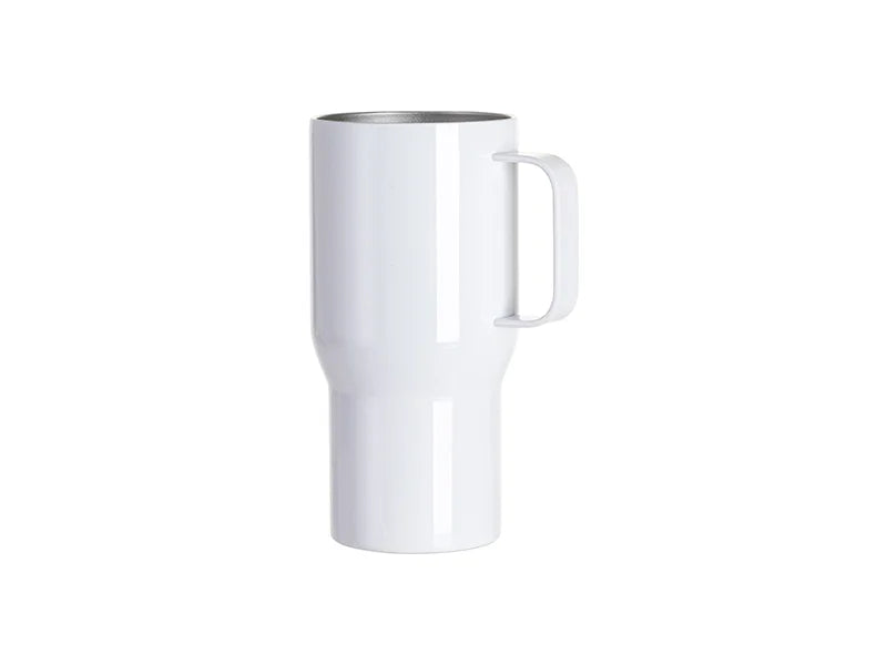 Sublimation Blanks 22oz/650ml Stainless Steel Travel Tumbler with Clear Flat Lid & Handle (White)