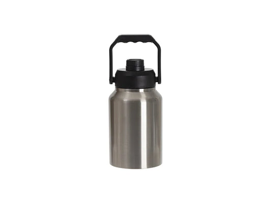 Sublimation Blanks 64oz/2000ml Stainless Steel Tumbler w/ Black Portable Lid(Silver)
