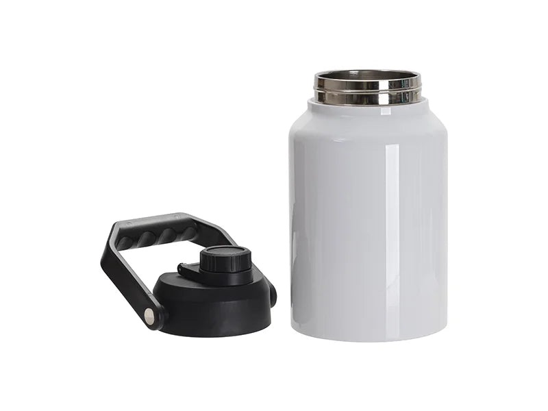 64oz/2000ml Sublimation Stainless Steel Tumbler w/ Black Portable Lid(White)