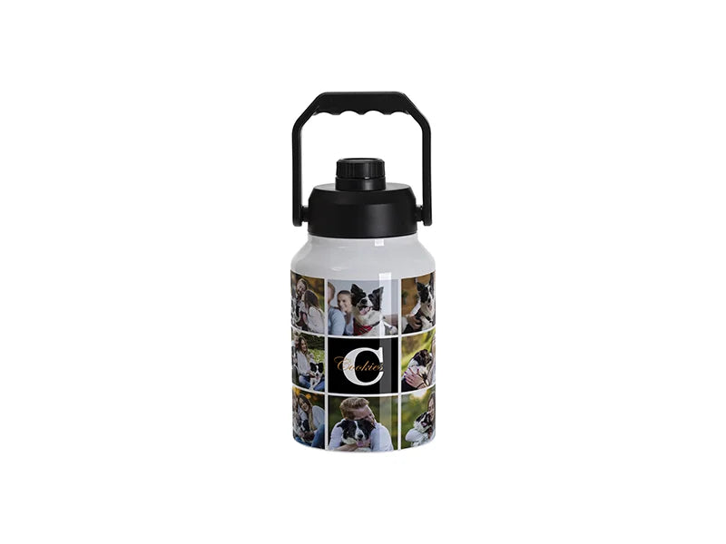 64oz/2000ml Sublimation Stainless Steel Tumbler w/ Black Portable Lid(White)