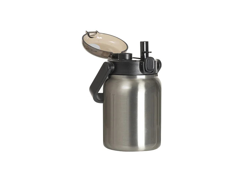 Sublimation Blanks 25oz/750ml Stainless Steel Tumbler w/ Wide Mouth & Black Portable Straw Lid (Silver)