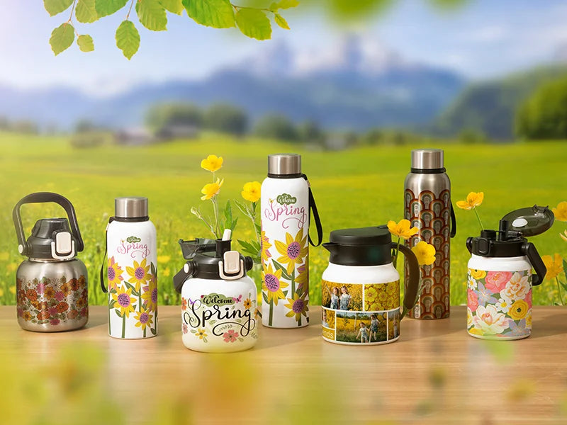 Sublimation Blanks 27oz/800ml Stainless Steel Bottle w/ Black Portable String (White)