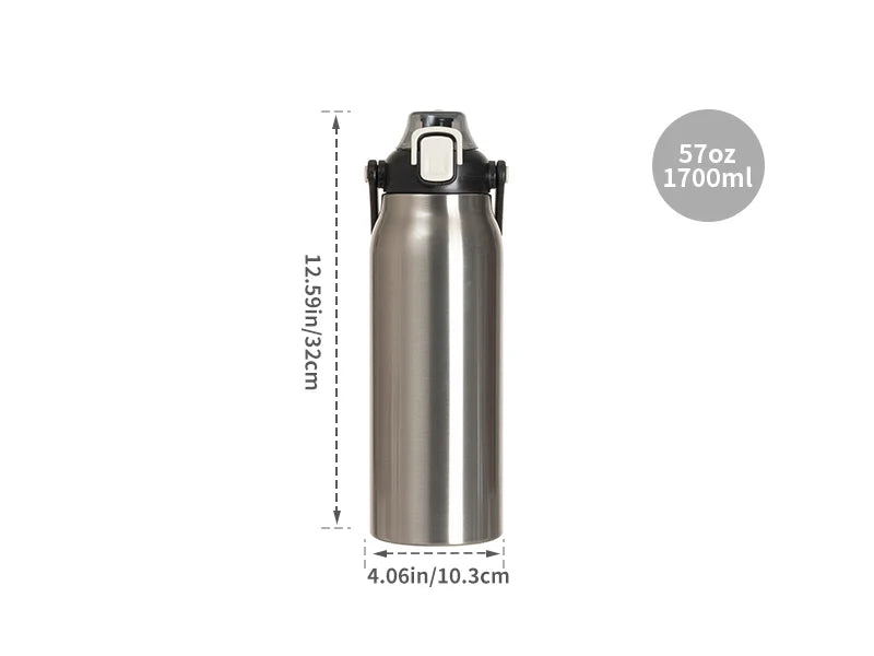 Sublimation Blanks 57oz/1700ml Stainless Steel Travel Bottle w/ Black Portable Straw Lid & Handle(Silver)