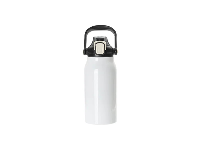 Sublimation Blanks 44oz/1300ml Stainless Steel Travel Bottle w/ Black Portable Straw Lid & Handle(White)