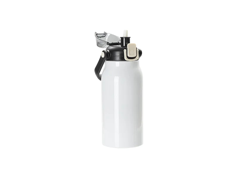 Sublimation Blanks 44oz/1300ml Stainless Steel Travel Bottle w/ Black Portable Straw Lid & Handle(White)