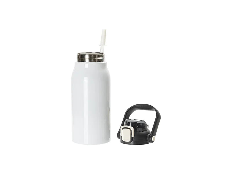 Sublimation Blanks 44oz/1300ml Stainless Steel Travel Bottle w/ Black Portable Straw Lid & Handle(White)