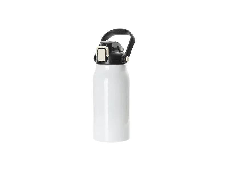 Sublimation Blanks 44oz/1300ml Stainless Steel Travel Bottle w/ Black Portable Straw Lid & Handle(White)