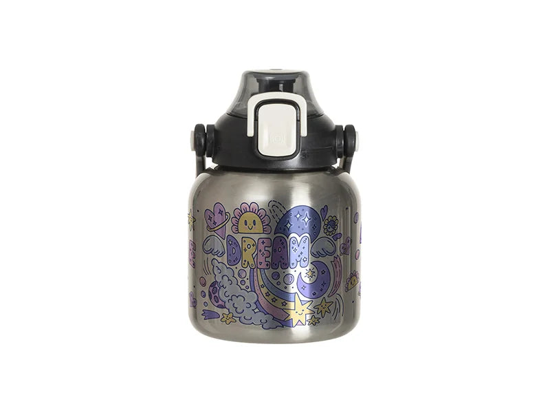 Sublimation Blanks 27oz/800ml Stainless Steel Travel Bottle w/ Black Portable Straw Lid & Handle (Silver)