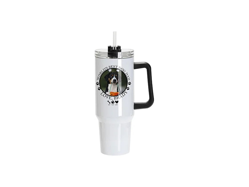 Sublimation Blanks 40oz/1200ml Stainless Steel White Travel Tumbler with Lid & Straw(Black Handle)