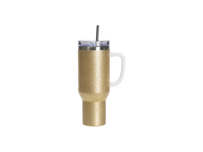 Sublimation Blanks 40oz/1200ml Stainless Steel Glitter Tumbler with Lid & Straw (Rose Gold)
