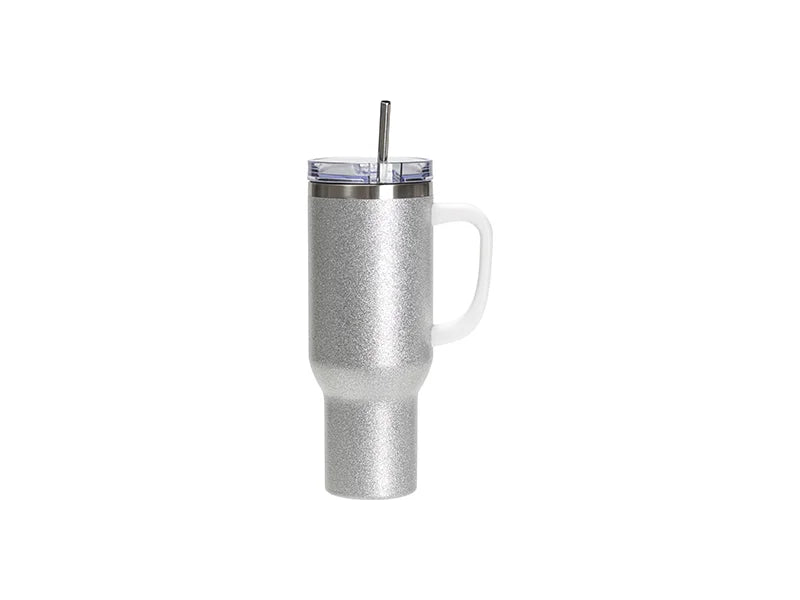 Sublimation Blanks 40oz/1200ml Stainless Steel Glitter Tumbler with Lid & Straw (Silver)