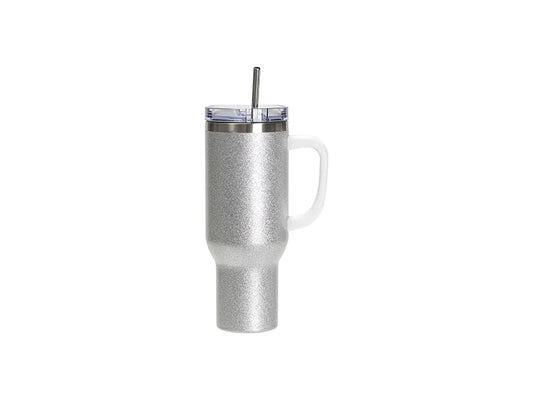 Sublimation Blanks 40oz/1200ml Stainless Steel Glitter Tumbler with Lid & Straw (Silver)