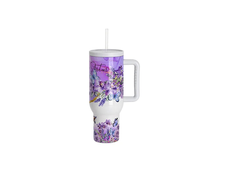 40oz/1200ml Stainless Steel Travel Tumbler with Soft Grip Handle & Straw
