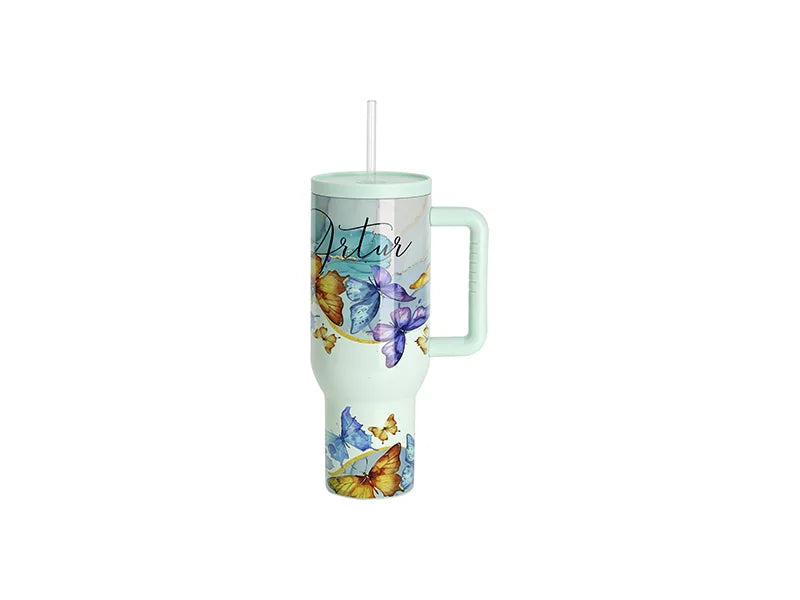 40oz/1200ml Stainless Steel Travel Tumbler with Soft Grip Handle & Straw