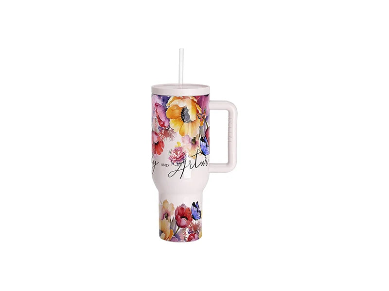 40oz/1200ml Stainless Steel Travel Tumbler with Soft Grip Handle & Straw