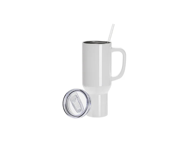 Sublimation Blanks 40oz/1200ml Stainless Steel White Travel Tumbler with Lid & Straw(White Handle)